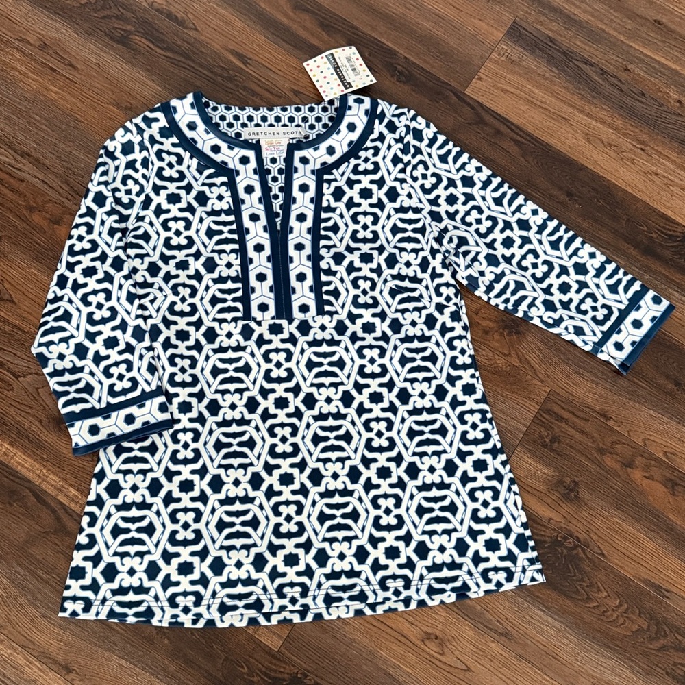 Gretchen Scott Designs Navy and White Geometric Tunic